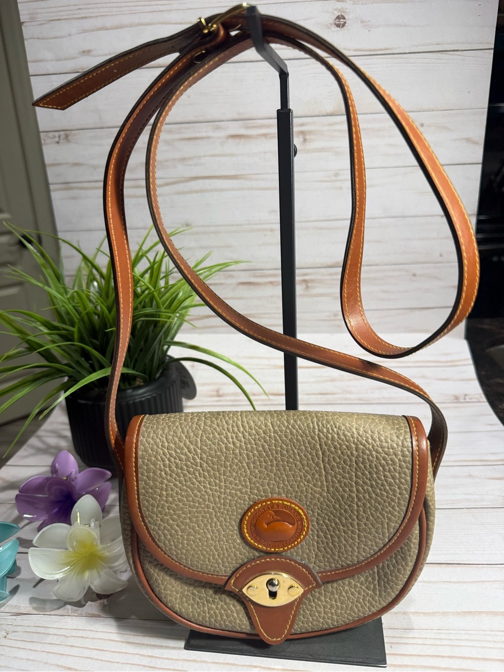 Dooney & Bourke All Weather Leather Brown And Beige Color Leather Shoulder Bag